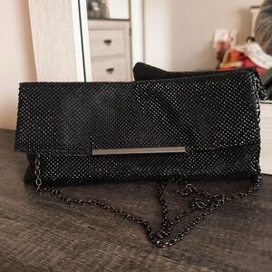 INC Black Sparkly Chain Clutch / Crossbody Evening Bag